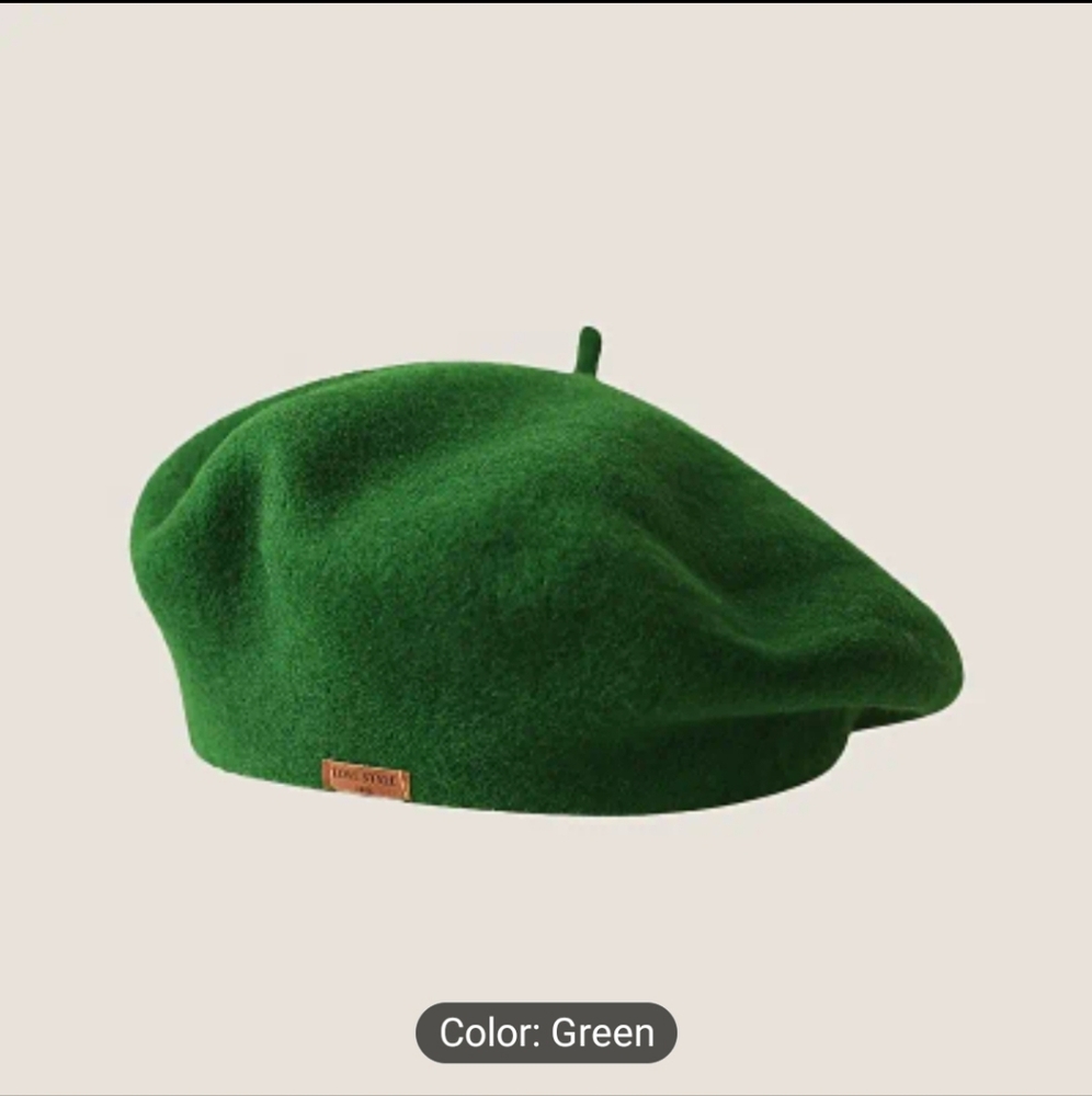 Green Wool Beret with Satin Lining